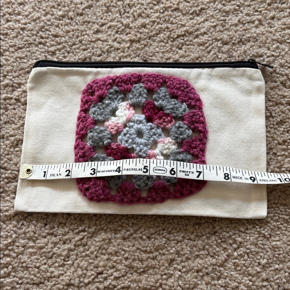 Crochet Accent Cosmetic Bag in Cream and Pink - Picture 4 of 5